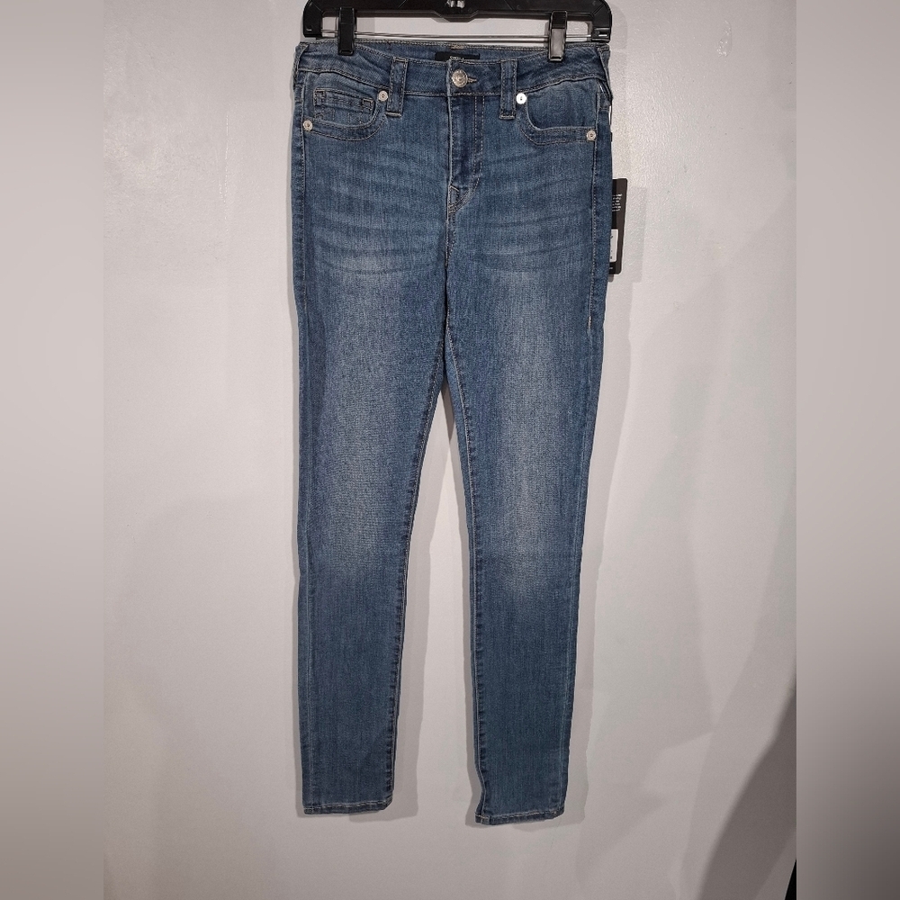 True Religion women's Stella skinny jeans W28 L32 Mid Rise Blue stretch NWT
